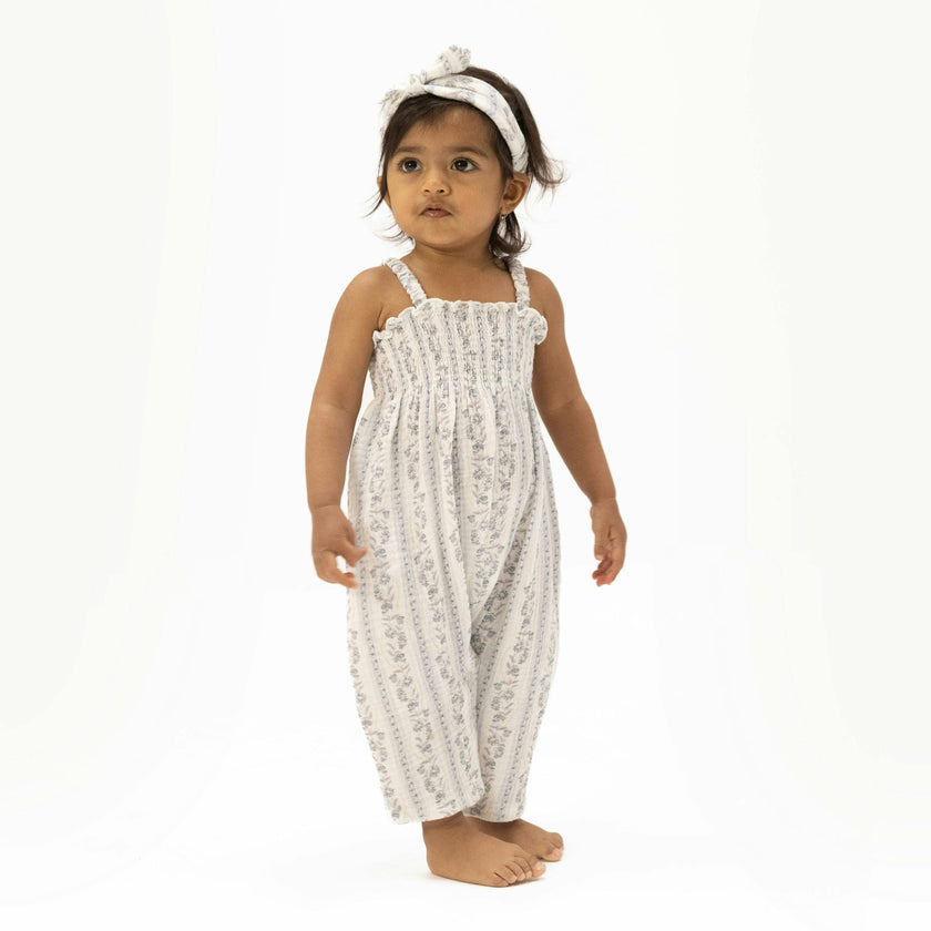 Kimberly Floral Stripe - Smocked Romper