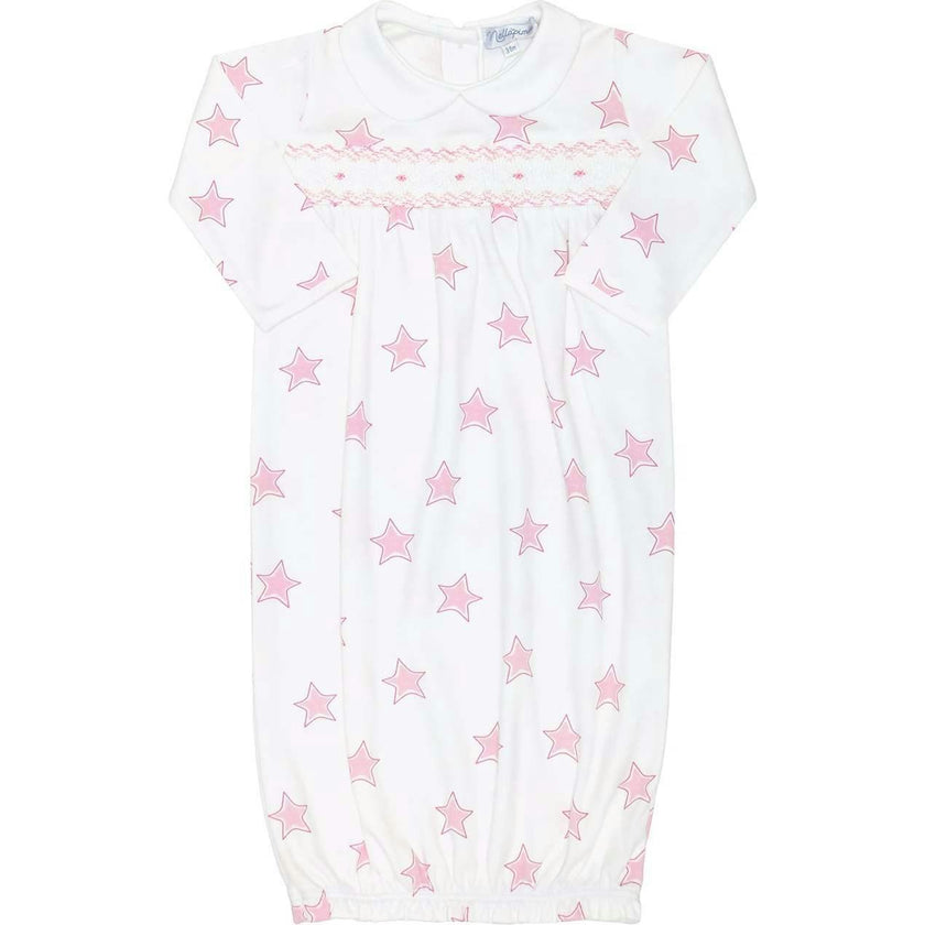 Pink Stars Print Smocked Gown