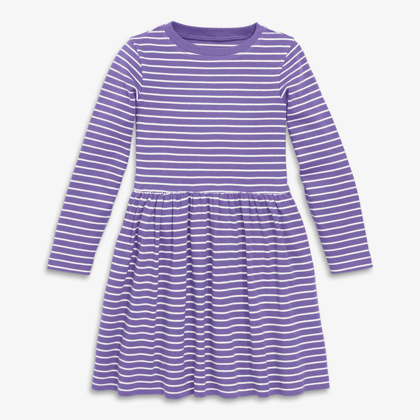 Kids long sleeve rib perfect pocket dress in stripe