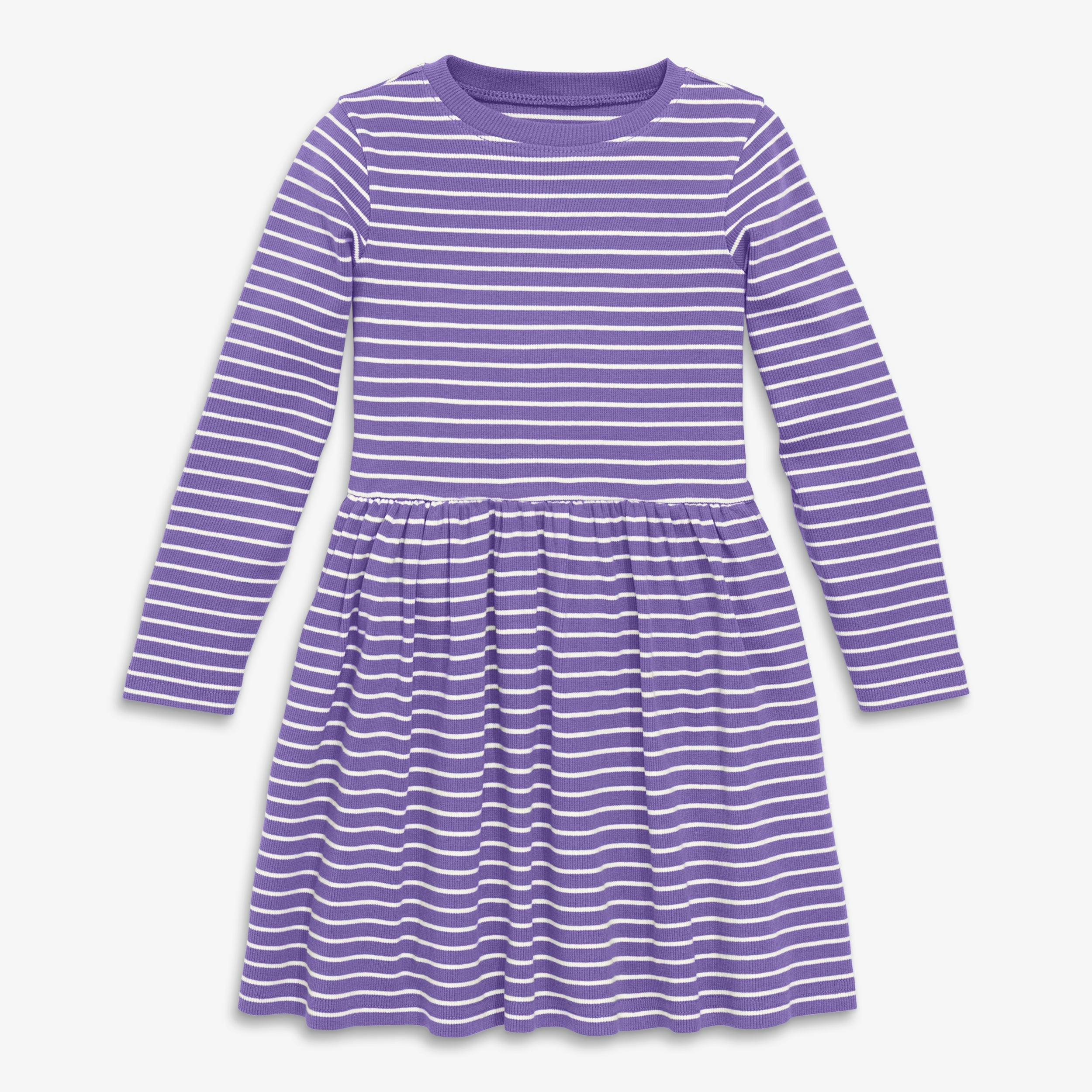 Kids long sleeve rib perfect pocket dress in stripe