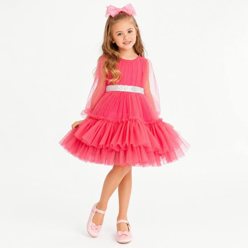 Parisian Rosé Pink Tulle Birthday Party Dress for Girls