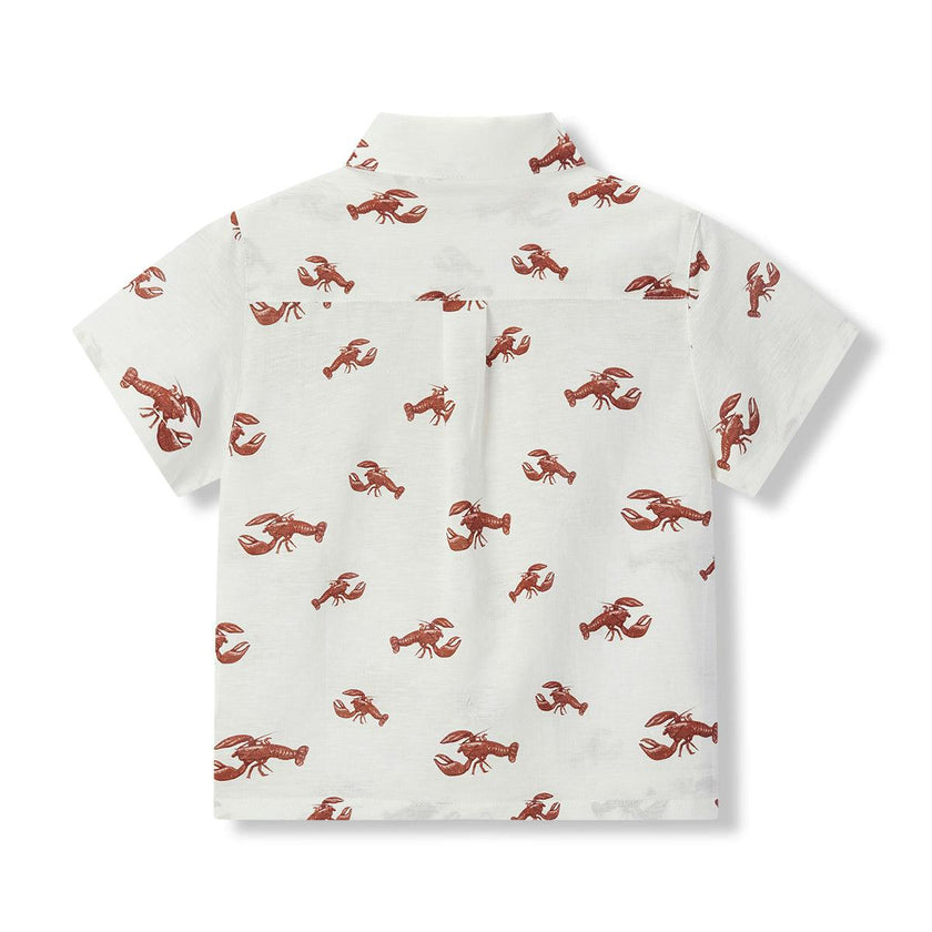 Cream Lobster Linen Button-Up Shirt & Shorts Set