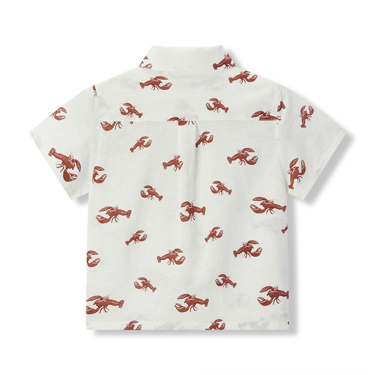 Cream Lobster Linen Button-Up Shirt & Shorts Set