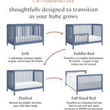 Swell 4-in-1 Convertible Crib with Toddler Bed Conversion Kit in Cove Blue