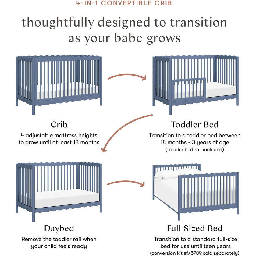 Swell 4-in-1 Convertible Crib with Toddler Bed Conversion Kit in Cove Blue