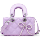 Quilted Rectangle Bow Charm Handbag