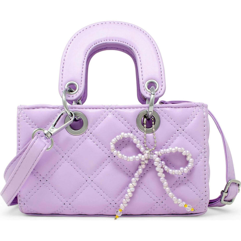 Quilted Rectangle Bow Charm Handbag