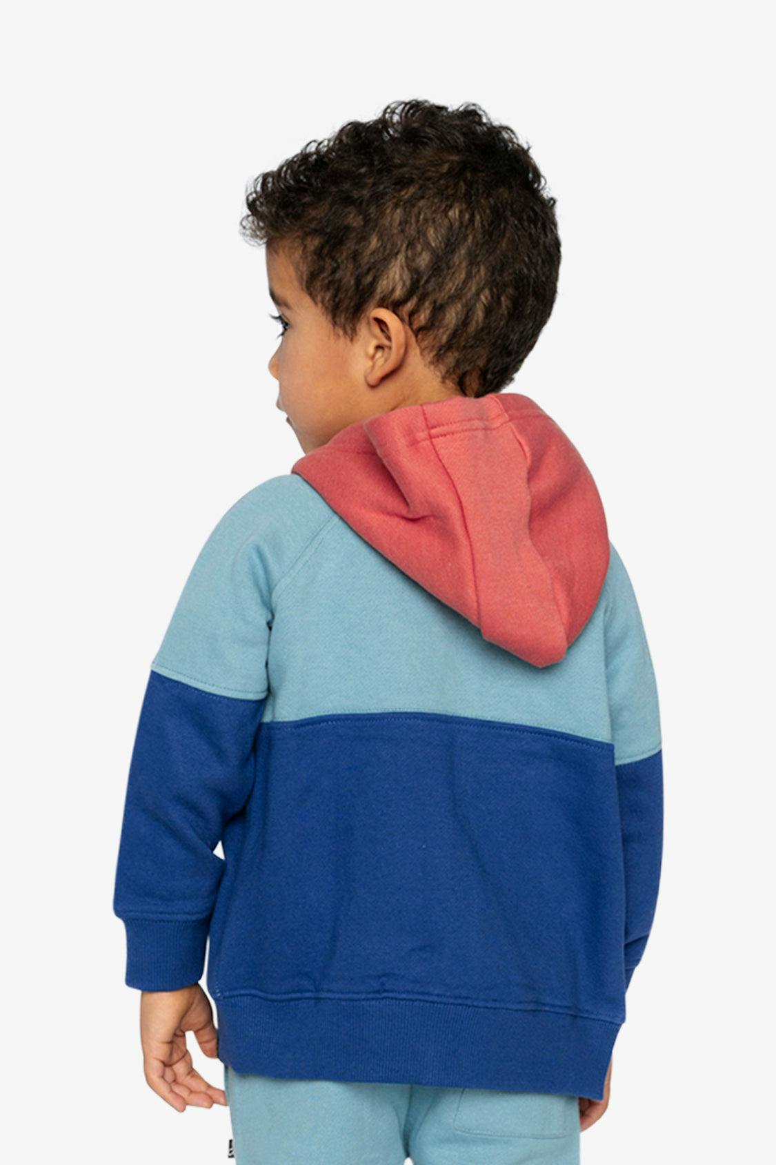 Full Zip Hooded Fleece Jacket Blue, Turquoise And Orange