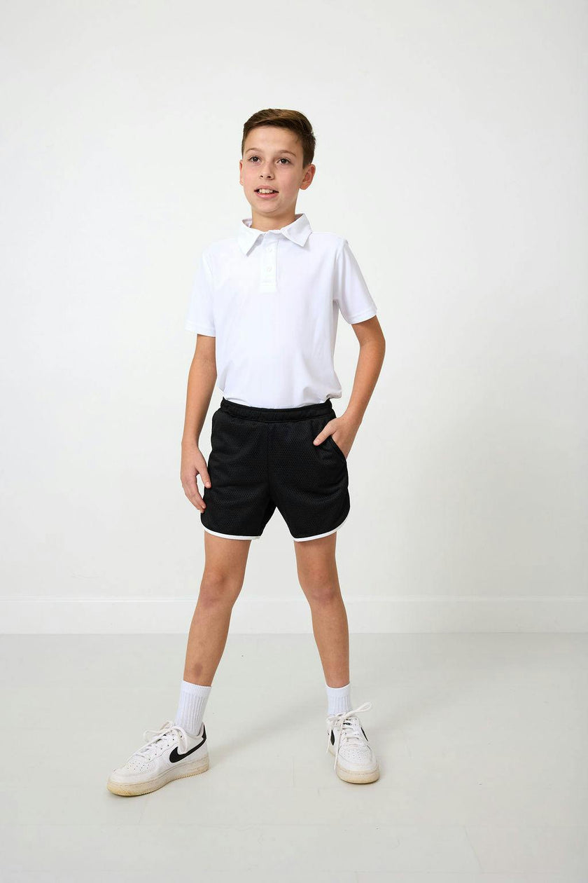 black retro mesh short