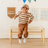 Teddy Bear Patch Striped Sweatshirt