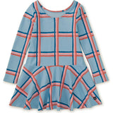 Plaid Print Ribbed Boat Neck Drop Waist Skater Dress, Multi