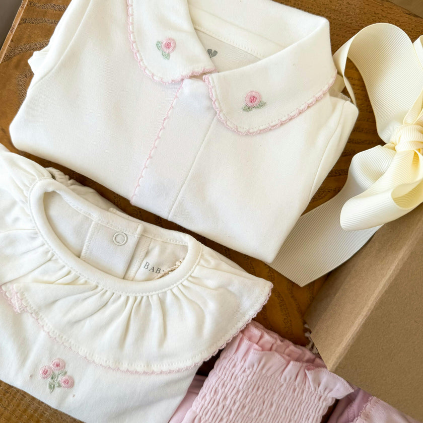 Baby Girl Gift Set Bundle Peonies Pink