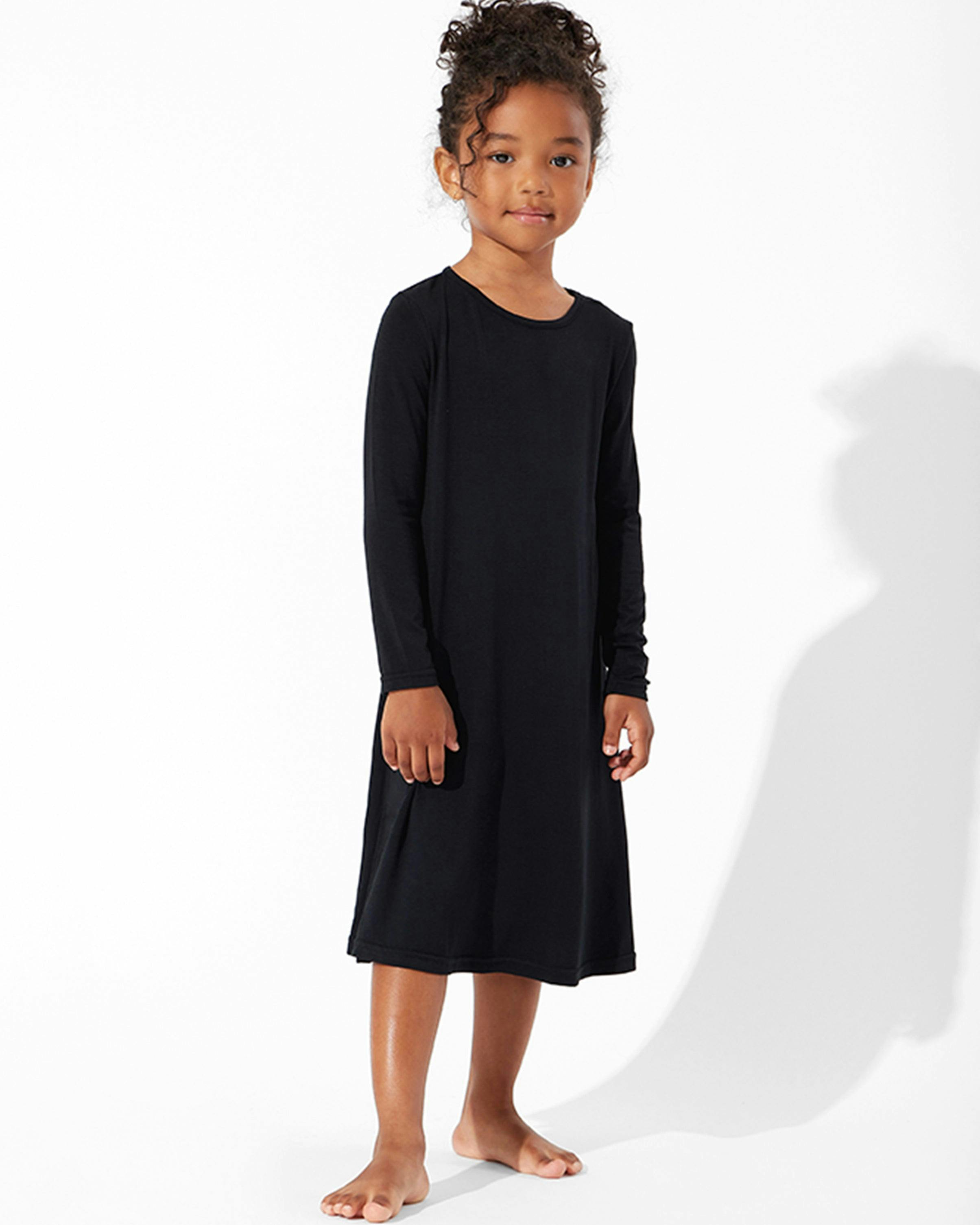 Obsidian Black Bamboo Girls' Long Sleeve Dress
