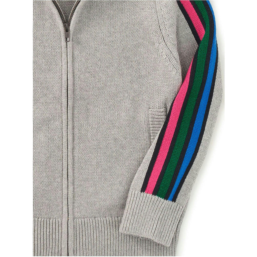 Stripe Sleeve Zip Sweater, Grey