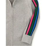 Stripe Sleeve Zip Sweater, Grey