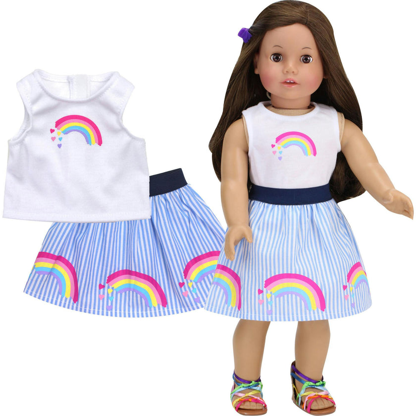 18" Doll Rainbow Stripe Skirt & Tank