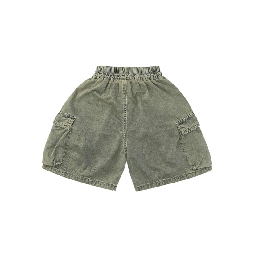 Olive Acid Wash Lightweight Relaxed Cargo Shorts