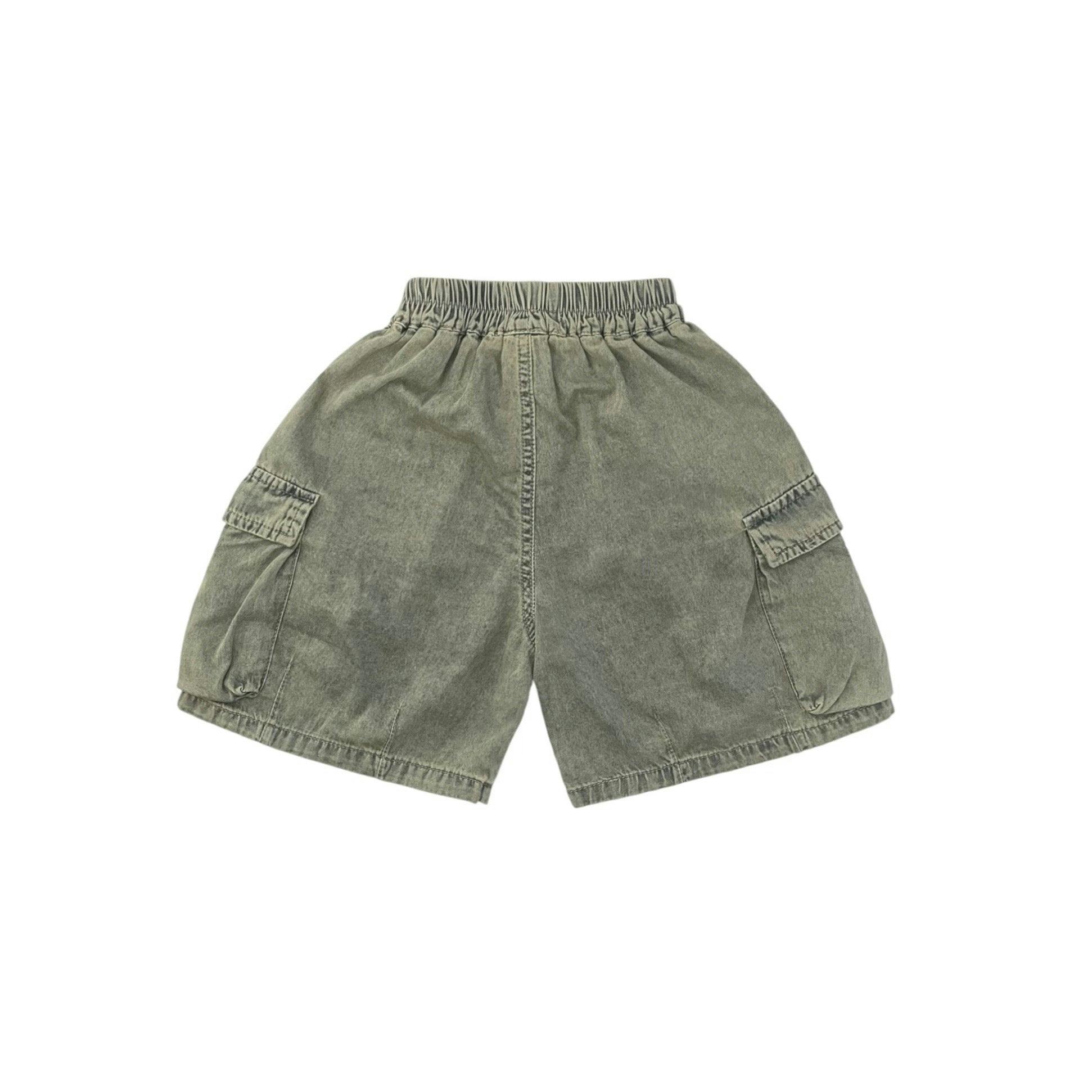Olive Acid Wash Lightweight Relaxed Cargo Shorts