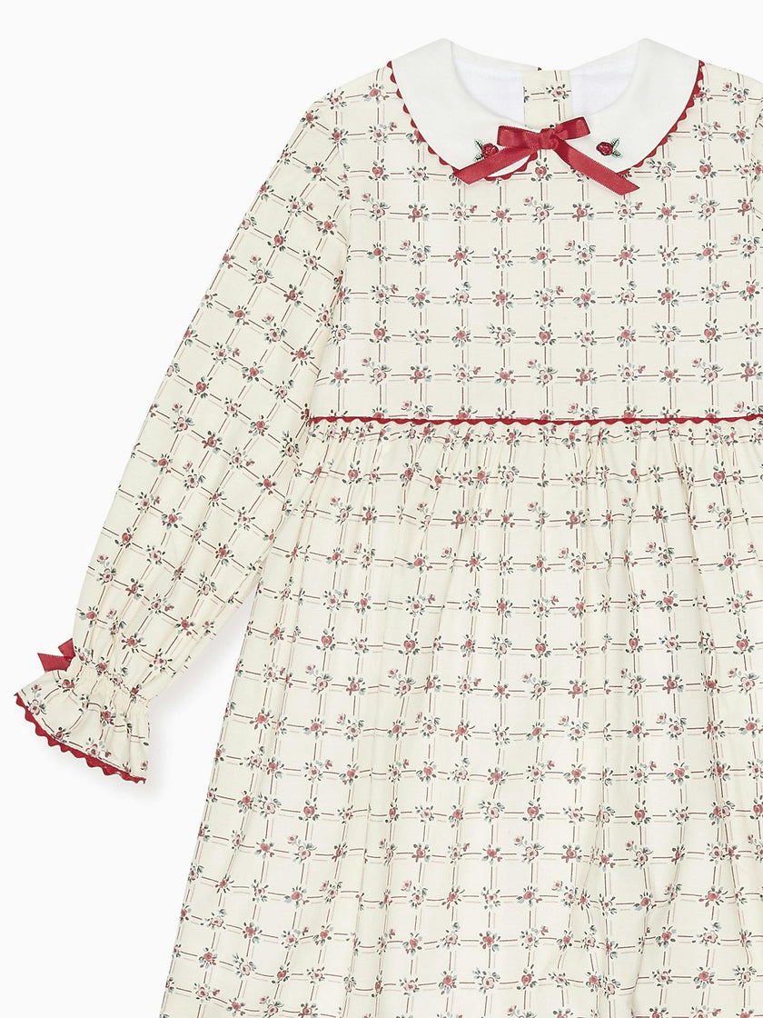 Red Grid Floral Selena Girl Dress