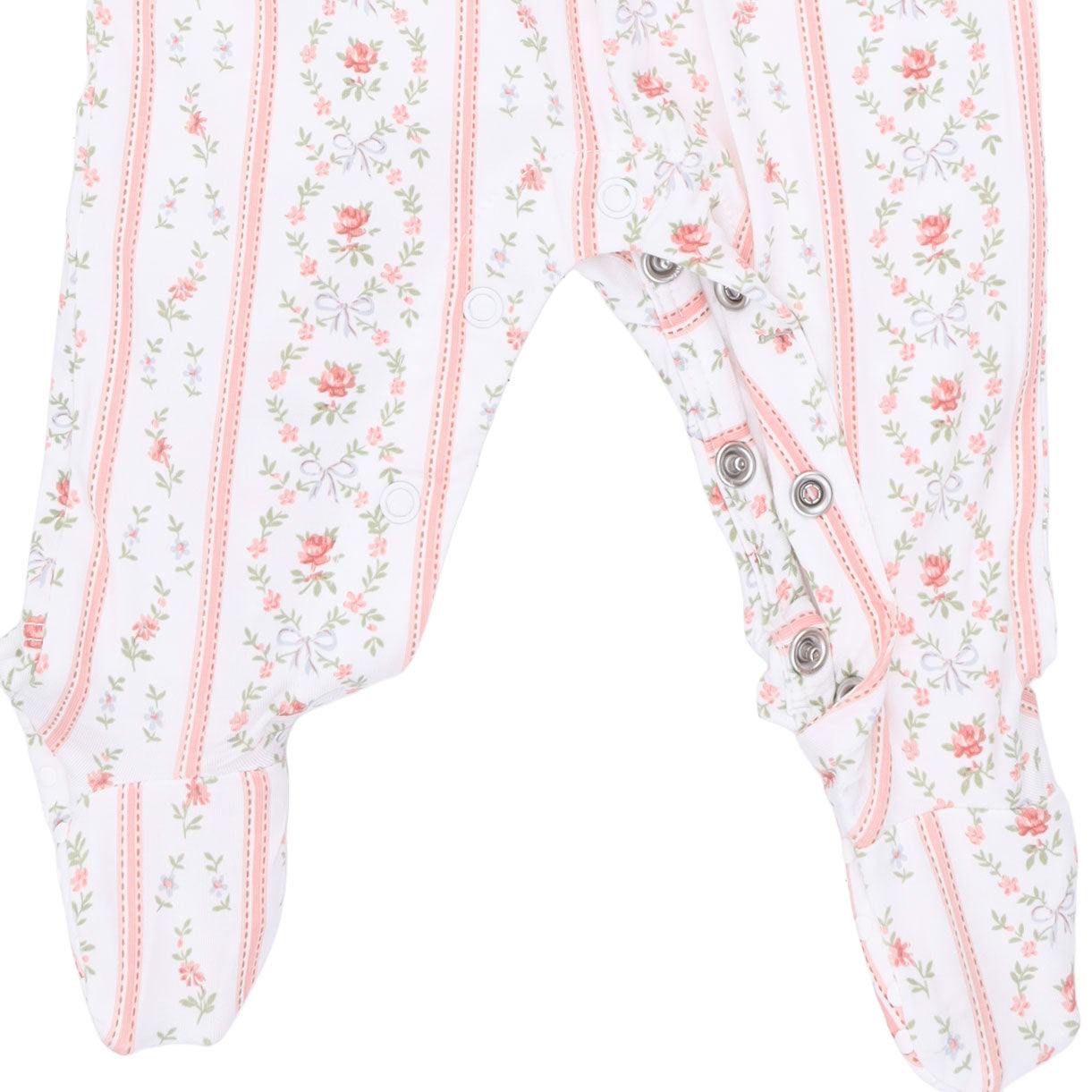 Marnie Rosebud Stripe - Smocked Peter Pan Snap Footie