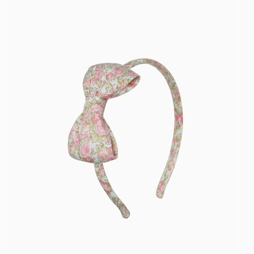 Big Bow Alice Band in Peach Rose Floral