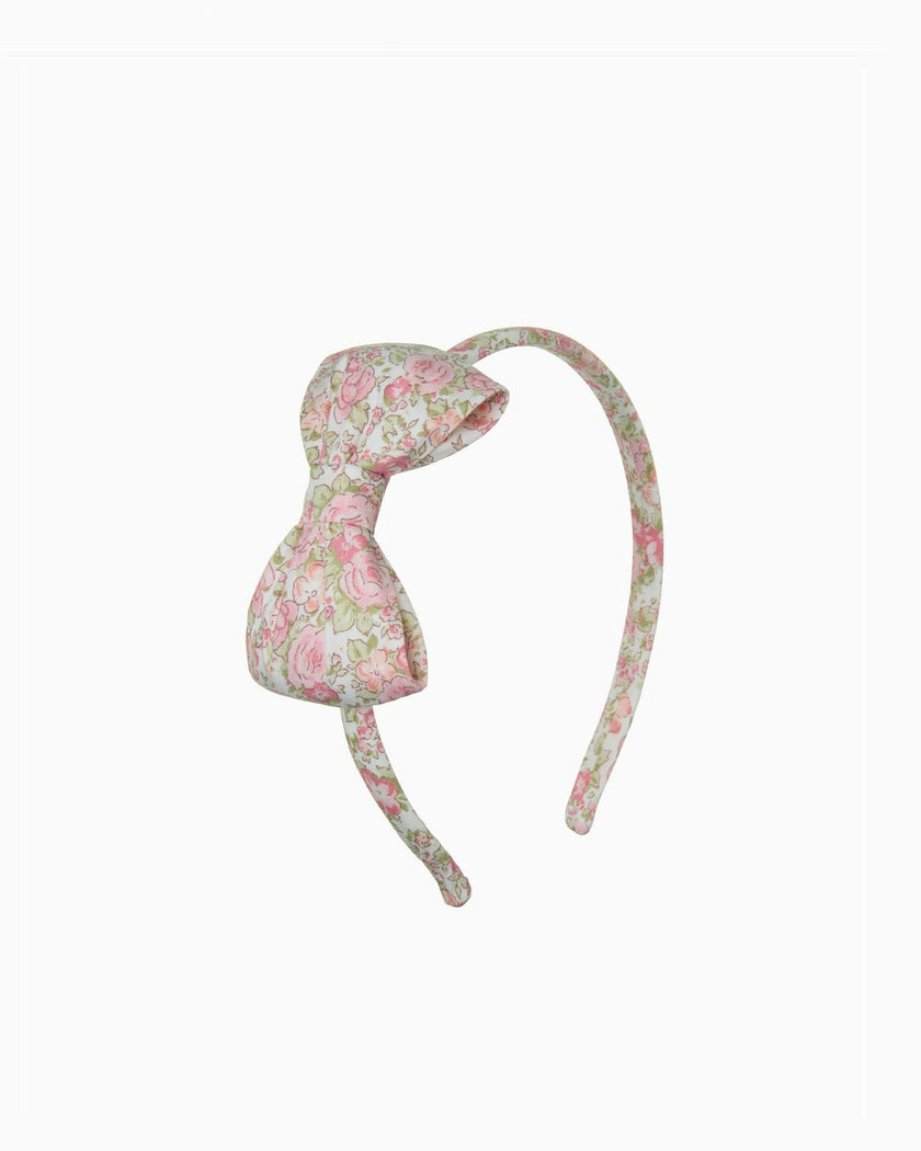 Big Bow Alice Band in Peach Rose Floral