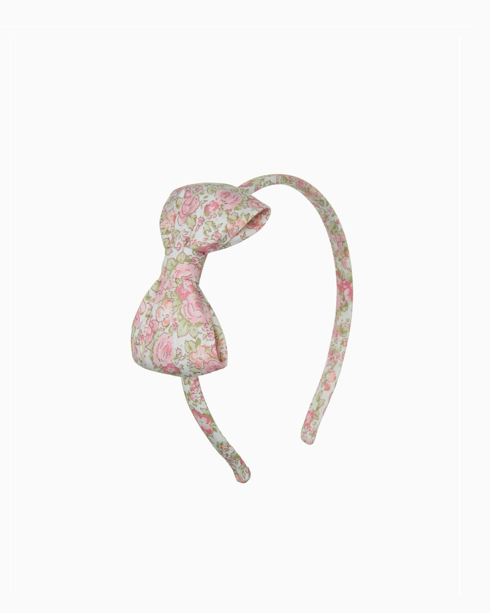 Big Bow Alice Band in Peach Rose Floral