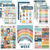 16-Piece Laminated Boho Rainbow Prek & Kindergarten Posters