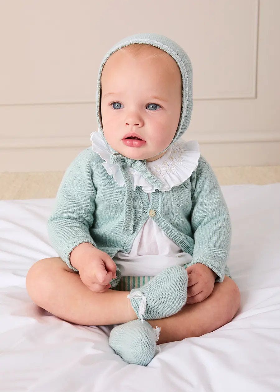 Openwork Detail Baby Cardigan in Sage Green (1-9mths)