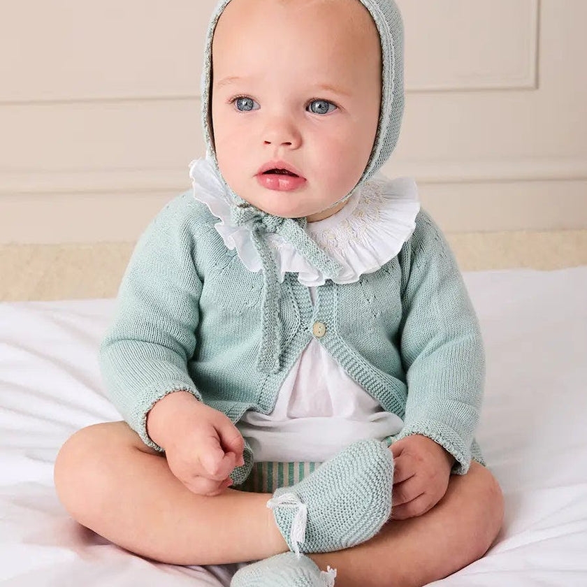 Openwork Detail Baby Cardigan in Sage Green (1-9mths)