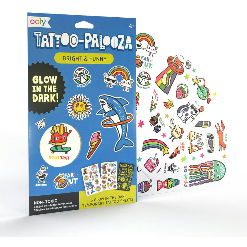 Tattoo-Palooza Glow in the Dark Temporary Tattoos - Bright & Funny - 3 Sheets