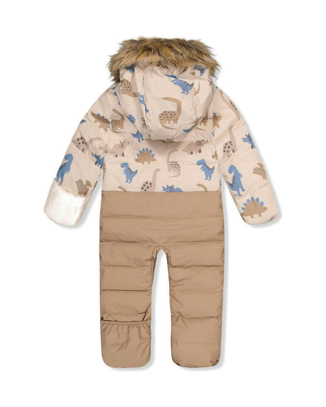 Baby Snug One Piece Snowsuit Adapted For Car Seats Blue Dinosaur Print