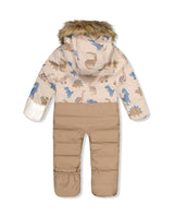 Baby Snug One Piece Snowsuit Adapted For Car Seats Blue Dinosaur Print