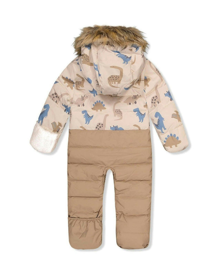 Baby Snug One Piece Snowsuit Adapted For Car Seats Blue Dinosaur Print
