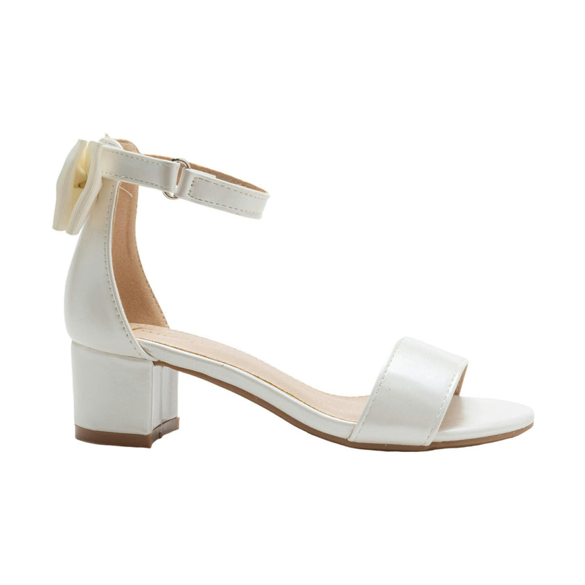 White Satin Banded Block Heels