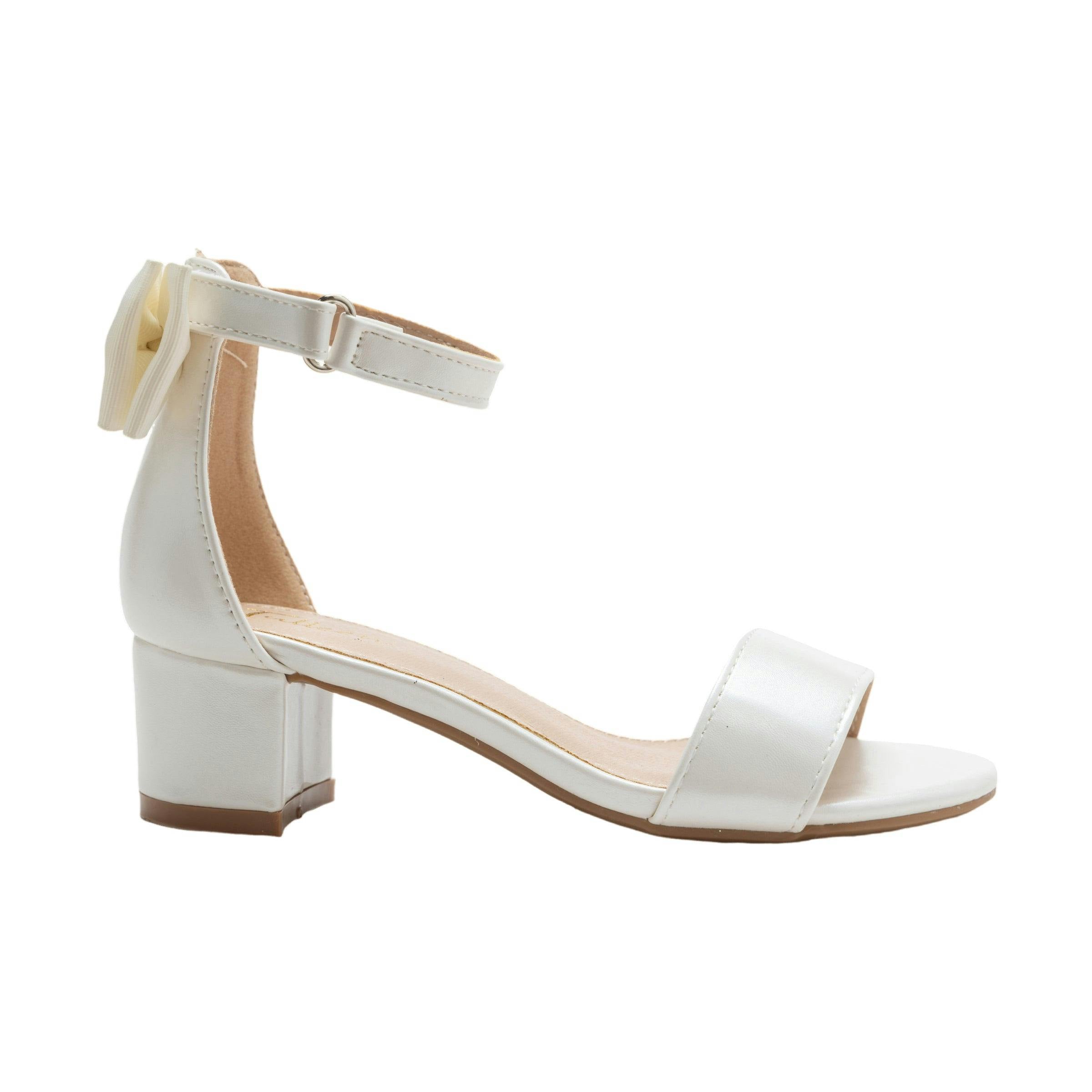 White Satin Banded Block Heels