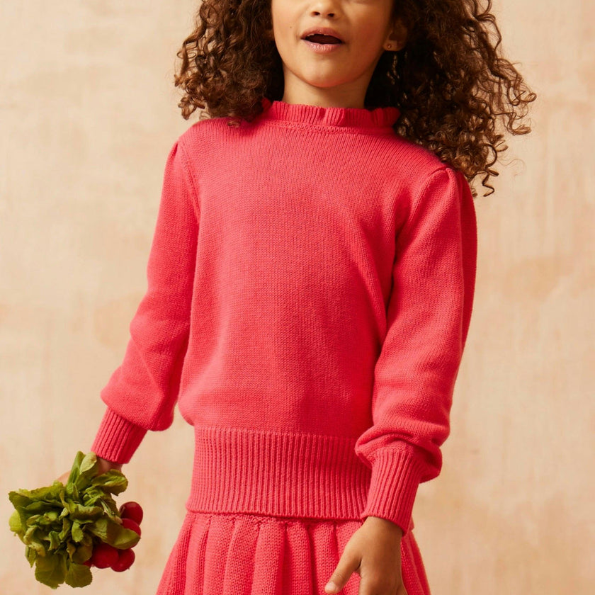 Ruffled Collared Jumper | Raspberry