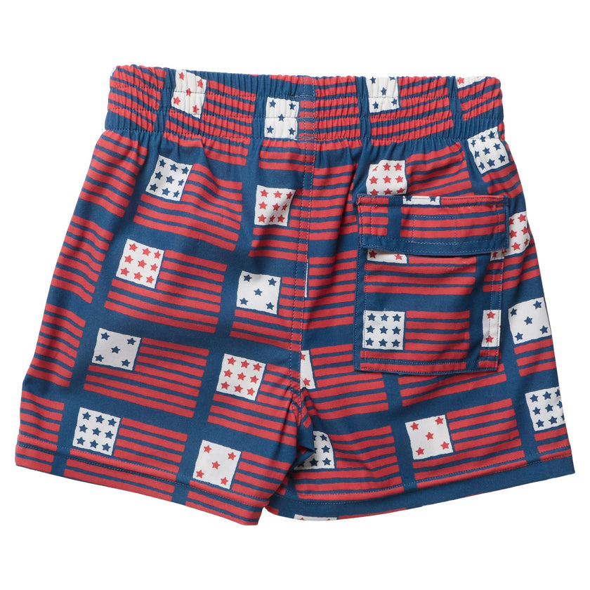 Boys Swim Trunk - Navy Flag