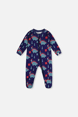 Baby Organic Cotton One Piece Pajama Blue Dinosaur Print