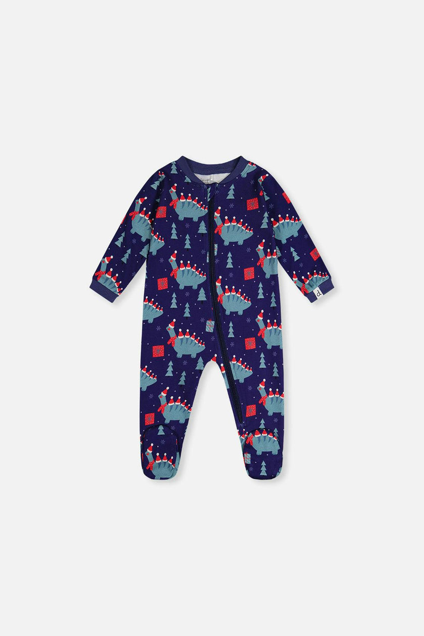 Baby Organic Cotton One Piece Pajama Blue Dinosaur Print