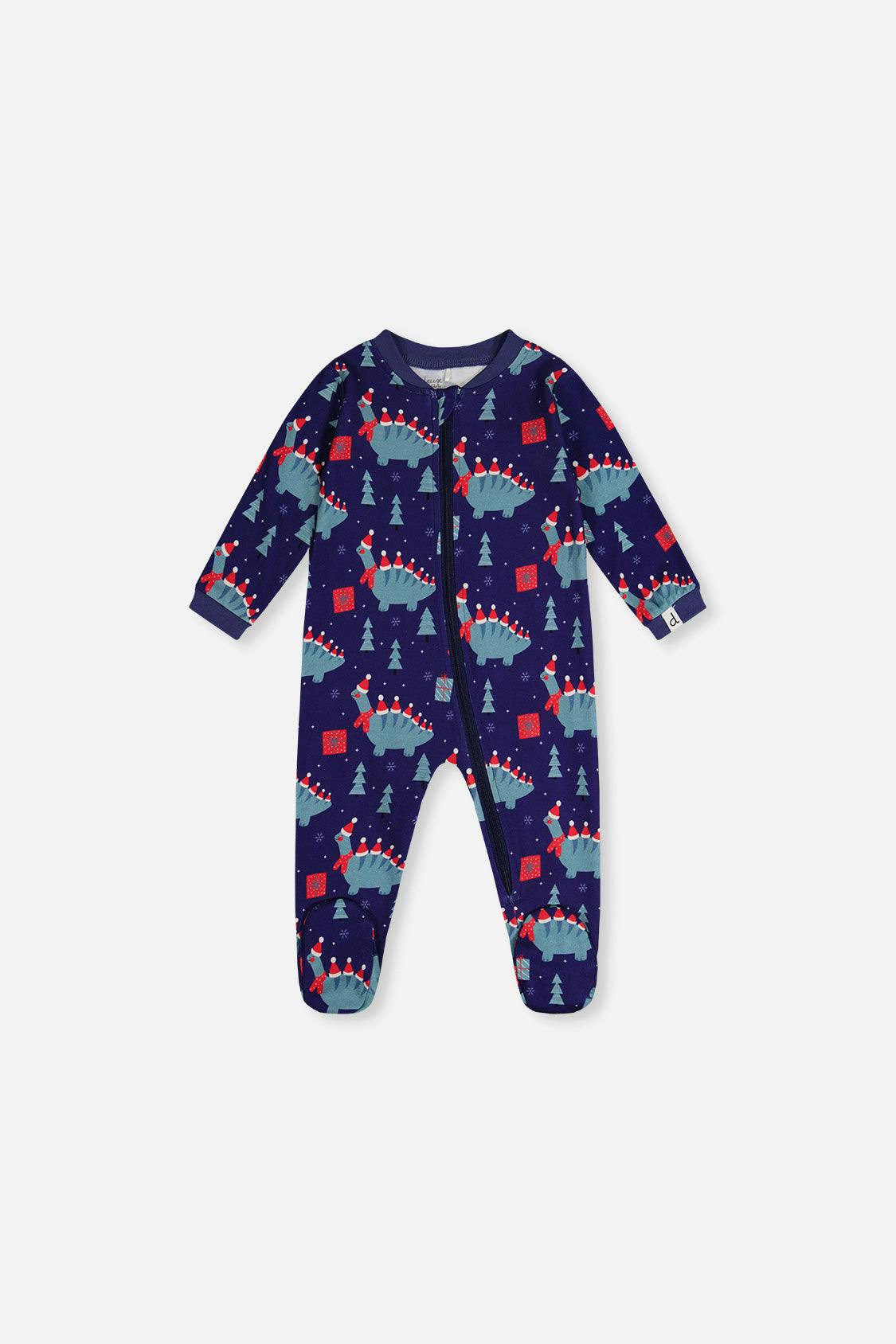 Baby Organic Cotton One Piece Pajama Blue Dinosaur Print