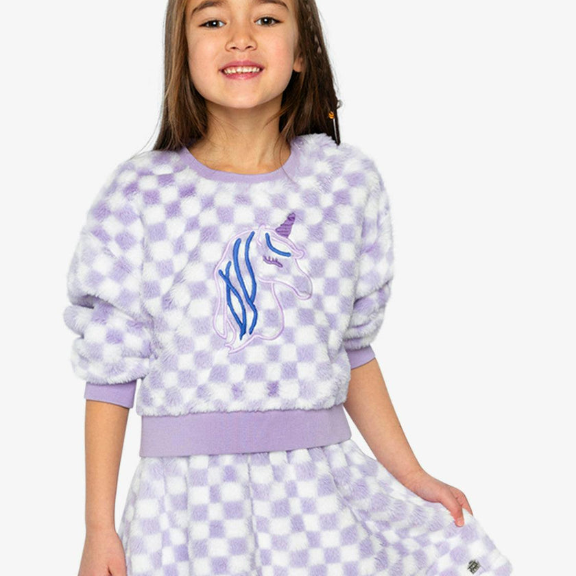 Faux Fur Top Lilac and White Tiles