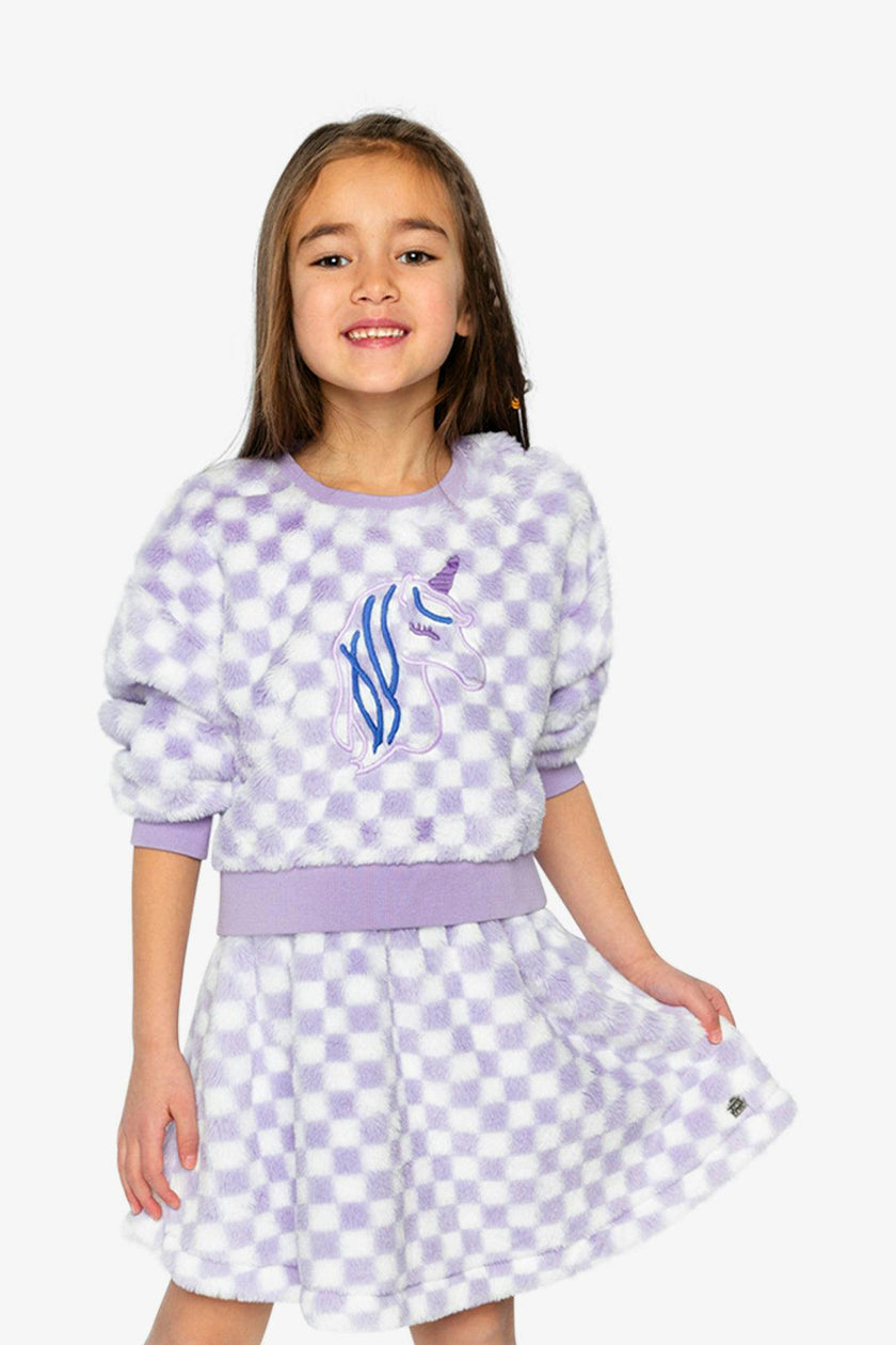 Faux Fur Top Lilac and White Tiles