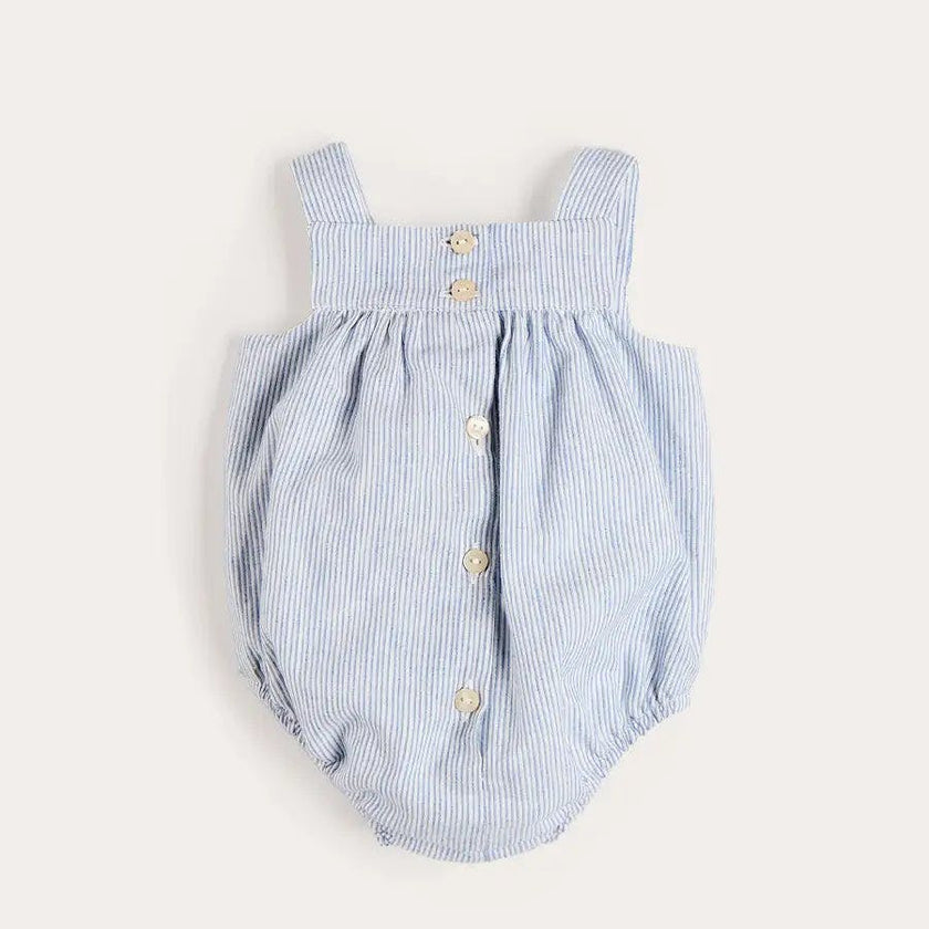 Alexander Stripe Sleeveless Button Detail Romper in Blue (3mths-2yrs)