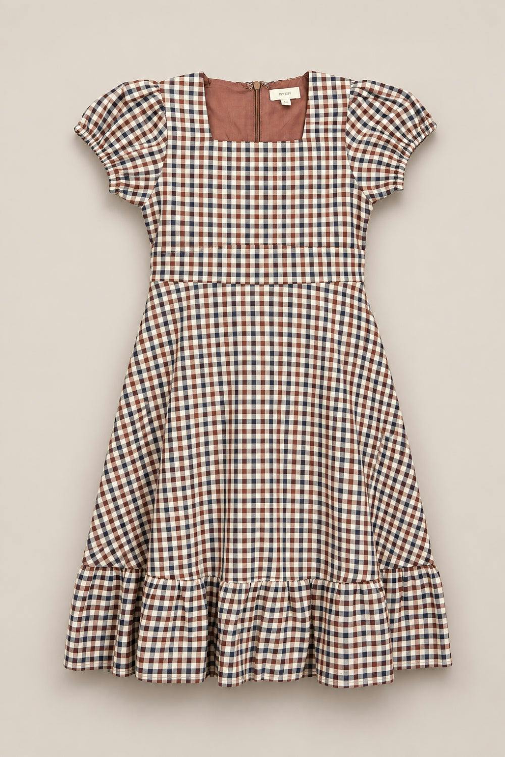 Teen Connie Short Sleeve Dress in Chestnut Gingham