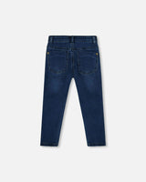 French Terry Blue Denim Pants With Contrasting Patch