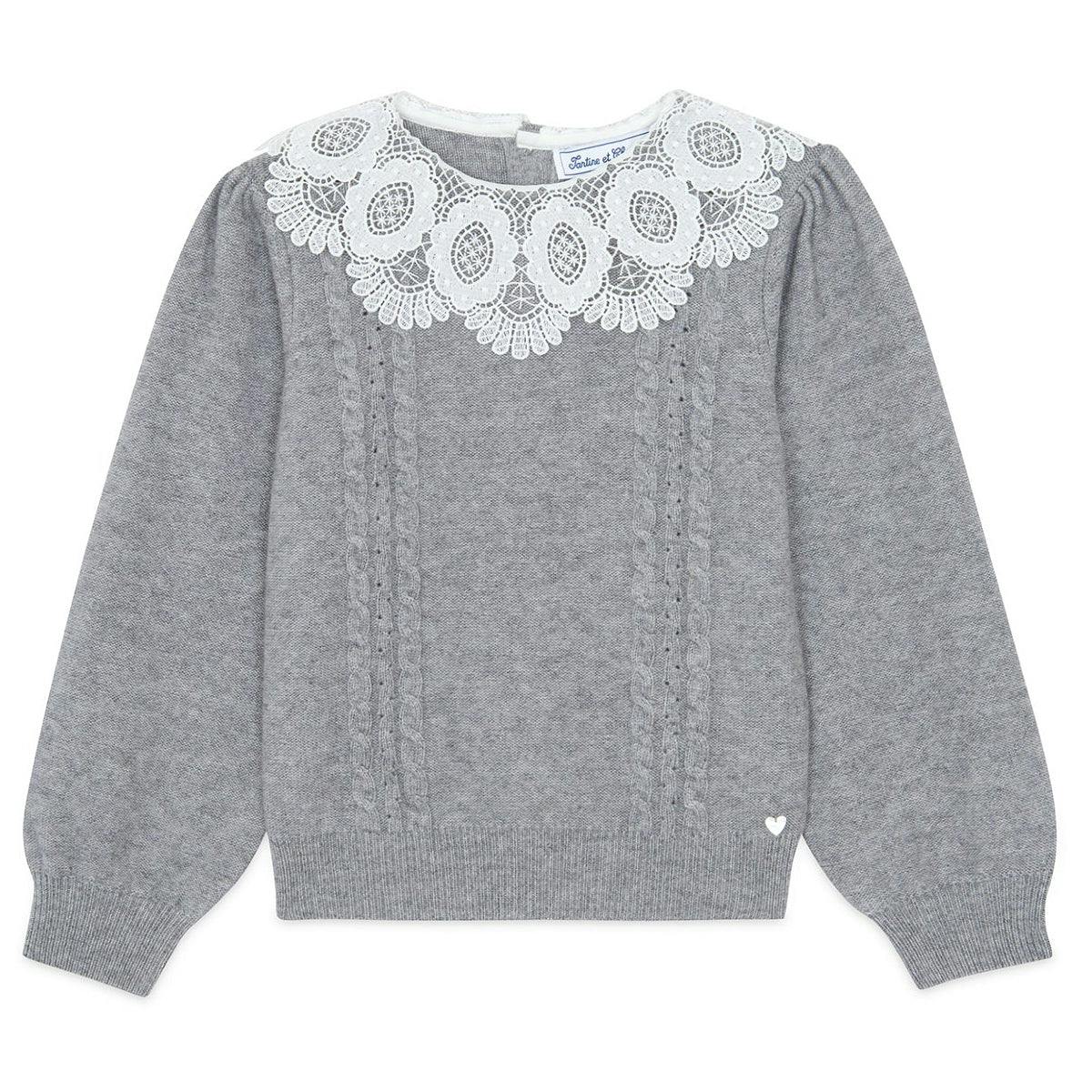 TARTINE ET CHOCOLAT Lace Collar Sweater - Gris Moyen Chiné