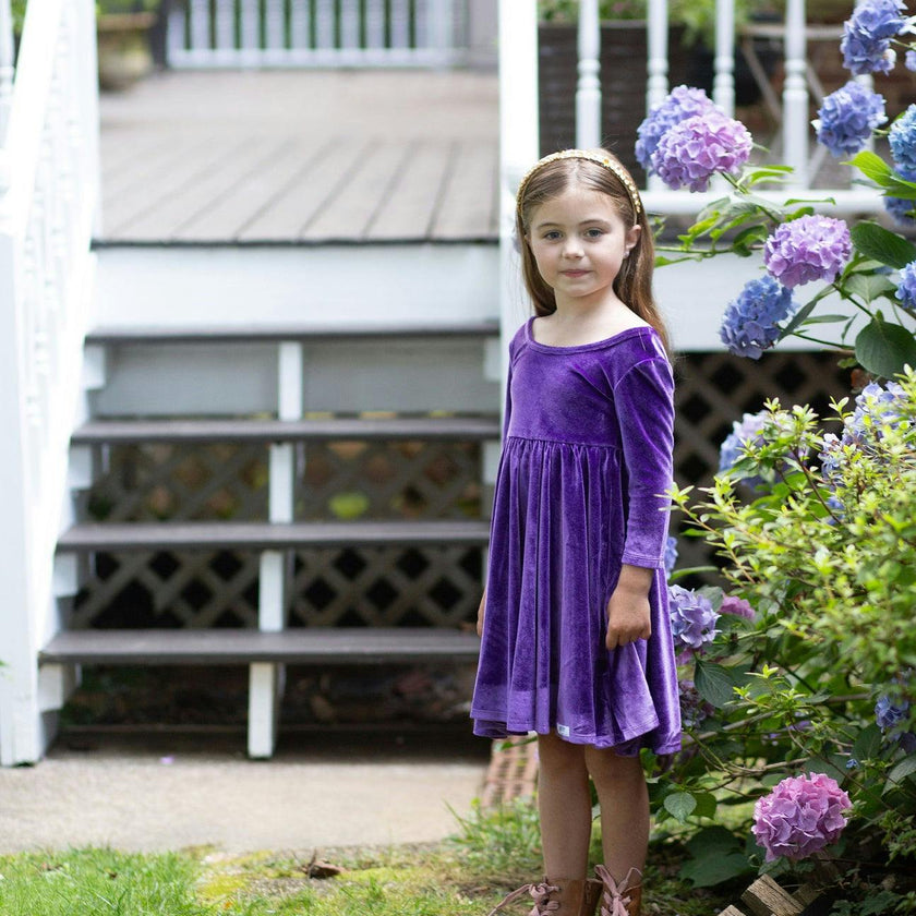 Twirly Dress in Dark Purple Stretch Velvet