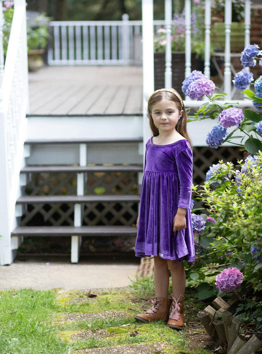 Twirly Dress in Dark Purple Stretch Velvet