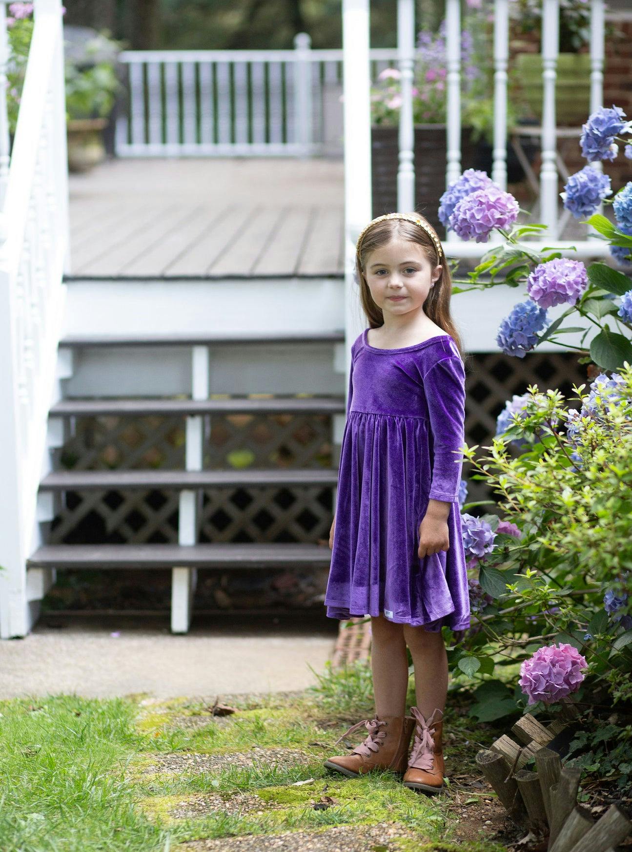 Twirly Dress in Dark Purple Stretch Velvet
